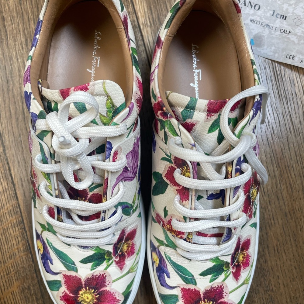 NEW Salvatore Ferragamo sneakers 39 US 9 floral leather shoes - Picture 5 of 7